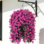 Artificial Silk Hanging Flowers Plants Baskets for Outdoor Decoration, Spring Outside Decoration, Fake UV Resistant Look Real Fuchsia Orchid Trailing Vines for Porch Patio Home