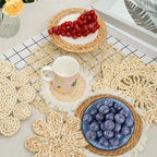 HJJWNDDNG 7 Pack Boho Wall Basket Decor Set, Hanging Woven Seagrass Rattan Wicker Boho Wall Decor, Round Farmhouse Wall Hanging Baskets Rustic Flat Wall Art for Living Room Bedroom Kitchen (Style 4)