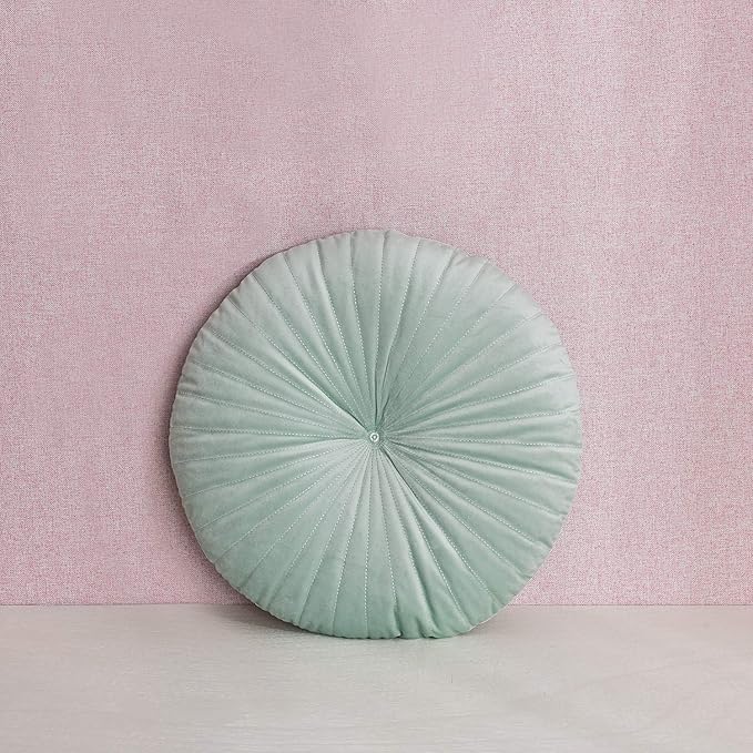Roslynwood Shelly Round Solid Aqua Velvet Chair Cushion Couch Pumpkin Throw Pillow Home Decorative Seashell Floor Pillow, 16x16 inch