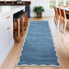 GarveeHome Scalloped Washable Runner Rugs 2x6 Rug Runner Modern Non Slip Kitchen Rugs Indoor Entryway Rug Farmhouse Soft Bath Mat Stain Resistant Carpet for Bedroom Hallway Laundry 2 ft x6 ft Blue