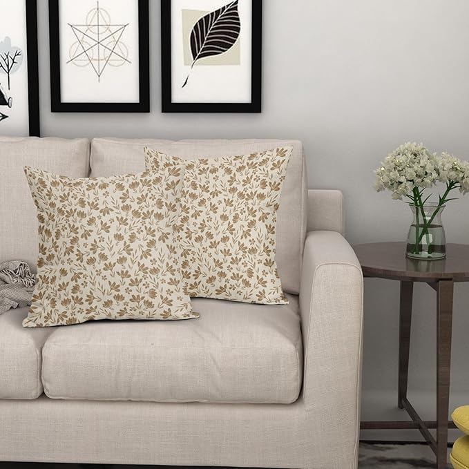 Brown Floral Pillow Covers 20x20 Set of 2 Vintage Rustic Old Style Cute Small Flower Brown Cream Print Decorative Outdoor Pillowcases Farmhouse Throw Cushion Case Decor for Couch Sofa Bed