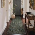 GENIMO Washable Floral Runner Rug 2x8, Non-Slip Long Hallway Carpet for Entryway, Kitchen, Indoor Floor Use, Vintage Boho Soft Thin Rug Décor, Dark Green