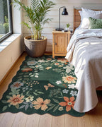 Lahome Floral Machine Washable Rug, 3x5 Rug Non Slip Soft Bedroom Rugs for Entryway Dorm, Ultra-Thin Boho Rugs for Living Room Throw Carpet for Nursery Entrance Flore, Dark Green
