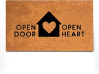 PLUS Haven Coconut Coir Home Entrance Door Mat – 17.5" x 30" | Open Door Open Heart Heavy-Duty Doormat for Indoor & Outdoor Use | Durable & Eco-Friendly