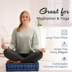 Intelligent Design Azza Floor Pillow, Large Cushions Sitting for Adults, Floor Pillow for Meditation or Yoga, Lustrous Chenille Tufted with Scalloped Edges for Bench/Chair Cushion, 20"x20"x5" Navy