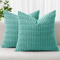 MIULEE Pack of 2 Corduroy Decorative Throw Pillow Covers 16x16 Inch Soft Boho Striped Pillow Covers Modern Farmhouse Home Decor for Summer Sofa Living Room Couch Bed Aqua Green