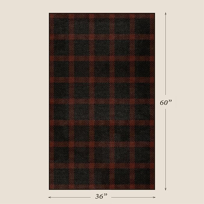 JTJ 3x5 Retro Buffalo Plaid Outdoor Rug - Front Door Mat Indoor Entrance, Non Slip Washable Rug for Kitchen, Living Room and Fireplace,Washable Easy Jute Red and Black Fall & Holiday Decor