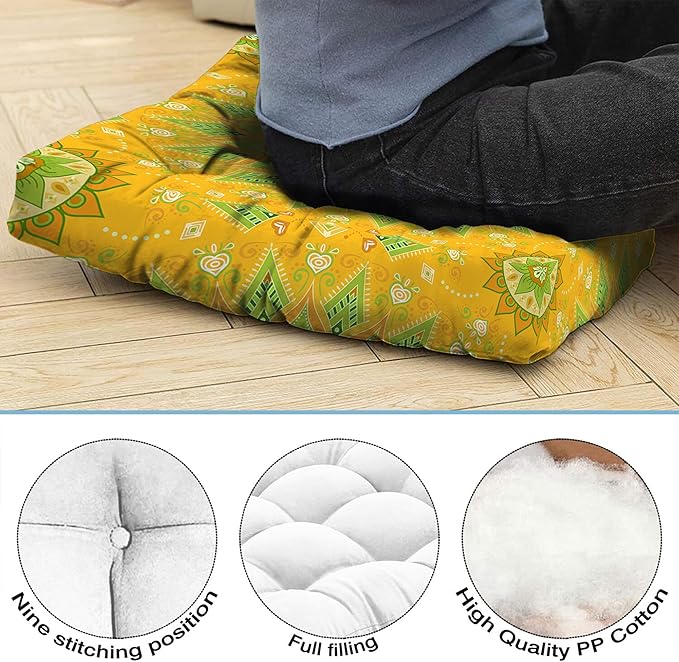 Mandala Meditation Cushion, Boho Meditation Mat, Meditation Pillows for Sitting on Floor, Cushions for Sitting in Home and Outdoor, Square Floor Pillow Cushion Seating for Yoga Accessories 22'' X 22''