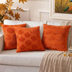 decorUhome Decorative Two Rust Pumpkins Thanksgiving Throw Pillow Covers 18x18 Set of 2, Soft Chenille Jacquard Farmhouse Textured Pillow Covers for Couch Bed Sofa Autumn Harvest Halloween Holiday