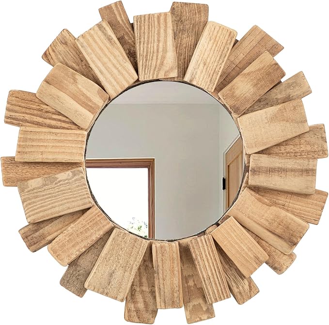 Rustic Driftwood Round Wall Mirror – Natural Wooden Frame Decorative Mirror for Farmhouse Coastal Boho Home Décor – 12" Sizes for Bathroom, Living Room, or Entryway