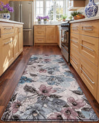 DEXI Kitchen Mats for Floor, 23x59, Cushioned Standing Mat Anti Fatigue, Wide Waterproof Comfort Floral Padded for Laundry Room Office, Pink and Teal
