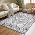 Lessymo 3 x 5 Area Rugs for Living Room- Machine Washable Area Rugs Boho Faux Wool Low Pile Area Rug for Bedroom Floral Medallion Vintage Rugs with Non-Slip Rubber, Kid & Pet Friendly,Grey Beige