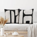 2 Pcs Black White Throw Pillow Covers Boho Chunky Tufted Pillow Cover 18 x 18 Inches Modern Woven Decorative Pillows Cases Abstract Pillows Sham for Living Room Bed Sofa Couch