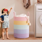 80L Extra Large Rainbow Baby Girls Hamper Laundry Basket for Kids Nursery Pastel Tall Blanket Basket for Toy Woven Rope Unicorn Clothes Hamper in Living Room Playroom Bedroom 16"D x 22"H