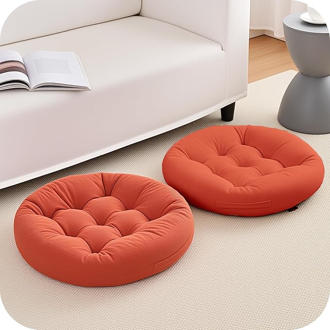 4Pcs Floor Pillows for Adults, 22x22 Inch Meditation Cushions, Large Round Sitting Cushion Living Room Memory Foam Pillow for Sitting (4, Orange, 22x22x4 Inch)