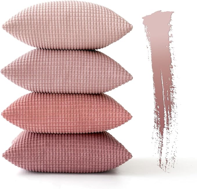 MIULEE Aesthetic Pink Spring Decorative Pillow Covers 18x18 Inch Set of 4 Valentine Romantic Sweet Cute Soft Throw Pillows Coquette Home Decor Corduroy Couch Pillowcases for Sofa Living Room Bed