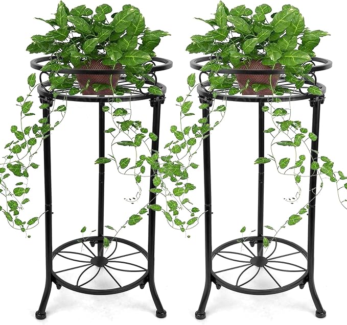 2 Pack Plant Stand Indoor Outdoor,20.3'' 2-Tier Metal Tall Plant Stands,Flower Pot Holder, Plant Rack, Display Shelf for Home Garden Office Patio Balcony