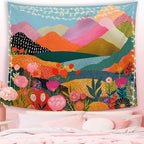 MNASAIOO Colorful Mountian Floral Wall Tapestry Hanging for Bedroom, Trendy Landscape Tapestries, Retro Abstract Wall Decor Banner for Living Girly Room Dorm 50x60in