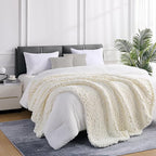 L'AGRATY Chunky Knit Blanket Throw: 72''x84'' Chenille Chunky Knitted Throw Blanket for Bed Couch - Handmade Thick Big Cable Knit Blanket - Large Chunky Crochet Blanket for Home Decor(Cream White)