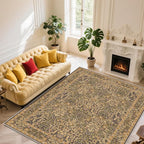 8x10 Washable Area Rugs for Living Room, Stain Resistant Vintage Rugs for Dining Room Under Kitchen Table, Bedroom, Floral Low Pile Non-Slip Large Carpet (8 x 10 Goldenrod)