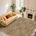 9x12 Washable Area Rugs for Living Room, Stain Resistant Vintage Rugs for Dining Room Under Kitchen Table, Bedroom, Floral Low Pile Non-Slip Large Carpet (9 x 12 Goldenrod)