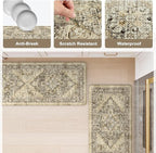 KIMODE Anti Fatigue Kitchen Mat, Boho Distressed Kitchen Rugs Sets of 2, Kitchen Floor Mats Non Slip Cushioned, Waterproof Standing Mat for Laundry, Office, Sink, Desk, Brown 17"x47"+17"x29"