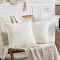 Fancy Homi 2 Packs Cream White Samll Decorative Throw Pillow Covers 14x14 Inch with for Couch Bed Sofa, Rustic Farmhouse Boho Home Decor, Soft Corss Patchwork Corduroy Square Cushion Case 35x35 cm