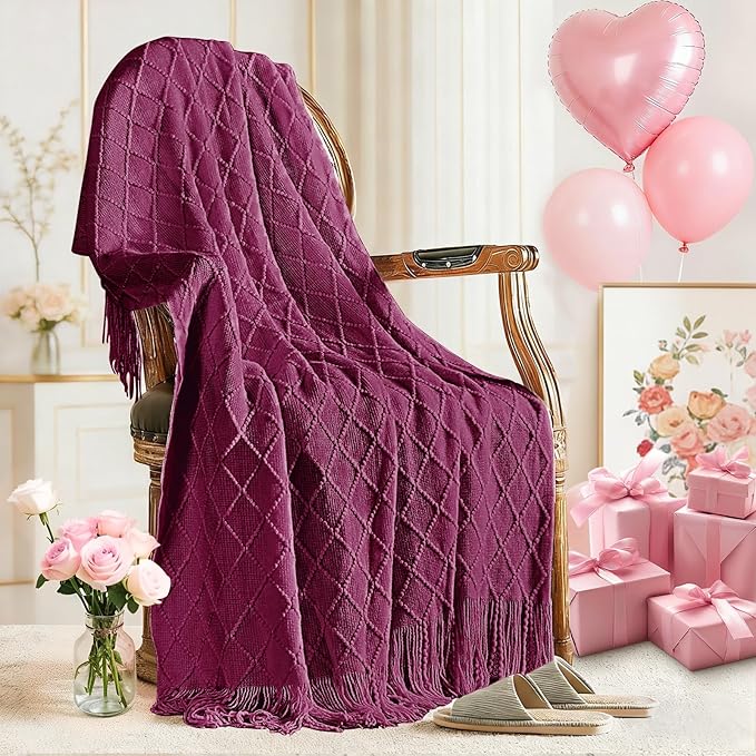 inhand Dusk Knitted Throw Blanket for Couch Bed, Mothers Day/Mom Birthday Gifts for Mom from Daughter Son, Soft Lightweight with Tassels, Farmhouse Warm Decorative Blanket for Women, 50"x60"