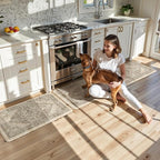 KIMODE Kitchen Mat for Floor Cushioned Anti Fatigue, Boho Vintage Kitchen Rugs Sets of 2, Non Slip Waterproof Kitchen Floor Mats, Comfort Standing Mats for Sink Laundry Desk Khaki 20"x59"+20"x32"