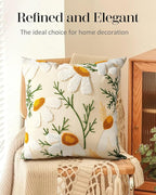 Embroidered Throw Pillow Cover - 18x18 Decorative Pillow Cover with Zipper Aesthetic Cute Design Boho Spring Summer Cozy Throw Pillowcase for Living Room Couch Sofa Bed, White Daisy