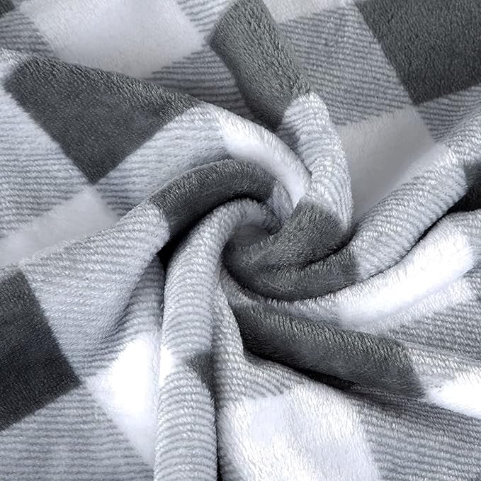 MACEVIA Flannel Fleece Throw Blanket for Couch, Buffalo Plaid Blanket Gray and White, Lightweight Cozy Soft Blanket for Bed Sofa 260GSM, Suitable for All Seasons (Gray White Checkered,60x50inches)