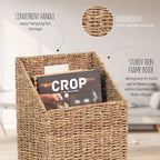 Wicker Hanging Storage Basket (10,5"Lx6,5"Wx13"H), Set of 2 Wall Baskets, Water Hyacinth Baskets, Wall Decor Hyacinth Basket Hanging for Organizing Files, Mails, Books (Seagrass)