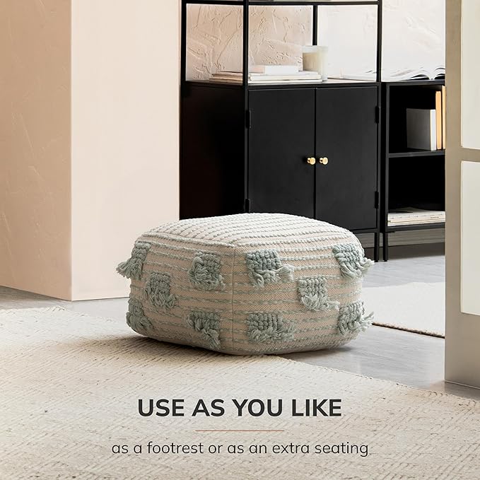 Anji Mountain Pouf Ottoman Foot Rest, Handmade Ottoman Pouf, Comfortable Foot Stool, Decorative Floor Seating for Living Room Decor, Bedroom & Home Décor Accent - French 75 Green
