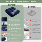 HIGOGOGO 6" Extra Thick Floor Pillow Cushion for Adults, Meditation Cushion Pillow, Large Square Floor Sitting, Tufted Corduroy Cover, for Tatami Living Room or Yoga, 22x22 Inch, 2Pack, Navy