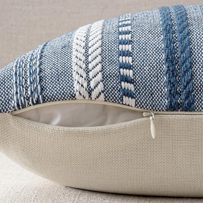 ANRODUO Pack of 2 Boho Throw Pillow Covers 26x26 Inch Farmhouse Decorative Couch Pillow Cases Jacquard Cushion Cover Neutral Accent Pillows of Bed Sofa Bedroom Living Room Home Decor, Navy Blue