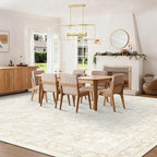 10x14 Area Rugs for Living Room: Washable Large Vintage Floral Rug Low Pile Non-Slip Boho Carpet for Bedroom Dining Home Office (Beige, 10'x14')