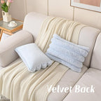 FUTEI Light Blue Decorative Throw Pillow Covers 12x20 Inch Set of 2, Square Soft Faux Rabbit Fur Thick Striped Lumbar Pillow Case,Spring Home Decor for Couch Bed Living Room