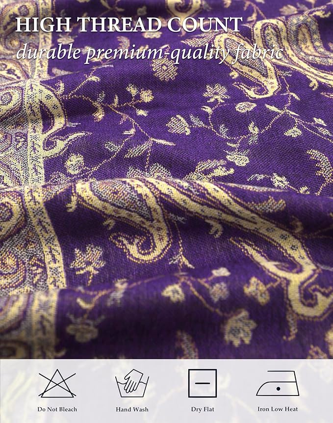 Achillea Reversible Paisley Pashmina Rave Scarf – Exotic Indian Shawls and Wraps for Evening Dresses, Festivals, All Seasons