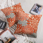 Orange Grey Gray Pillow Covers 22X22 Inch Set of 2, Modern Dahlia Floral Print Decorative Throw Pillow Covers Outdoor Farmhouse Cushion Case for Home Couch Sofa Bed Decoration
