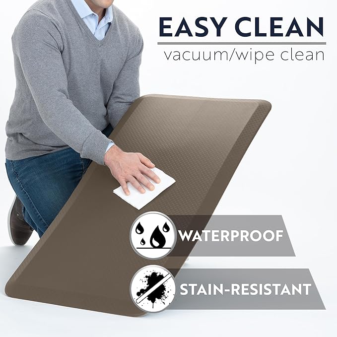 KANGAROO Thick Ergonomic Anti Fatigue Mats for Kitchen Floor, Cushioned Standing Office Desk Mat, Waterproof Scratch Resistant Topside, Supportive All Day Comfort Padded Foam Rugs, 20x32, Cappuccino