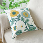 vctops Floral Embroidered Pillow Covers 18x18 Inch Spring Summer Cotton Tufted Throw Pillow Cover Outdoor Garden Cushion Case for Sofa, Bed, Living Room (Flower H,18"x18")