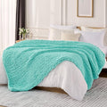 L'AGRATY Chunky Knit Blanket Throw: 50''x60'' Chenille Chunky Knitted Throw Blanket for Bed Couch - Handmade Thick Big Cable Knit Blanket - Large Crochet Rope Blanket for Home Decor(Lake Blue)