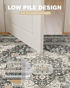 Washable Rugs 8x10 Area Rugs for Living Room, Bedroom, Office, Ultra-Thin Anti Slip Backing Rug, Super-Soft Vintage Large Area Rug, Home Decor Farmhouse Rugs (Black/Beige, 8'x10')