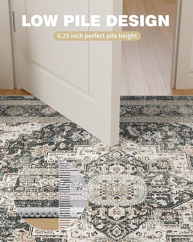 Washable Runner Rug 2.6x10 Runners for Hallways, Ultra-Thin Carpet Runners for Entryway Anti Slip Backing Runner Rugs for Kitchen Laundry Room Indoor Hallway (Black/Beige)
