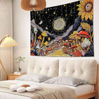 Yeoiat Tapestry Mystical Mushroom Path Tapestries Celestial Forest Tapestries Vibrant Sunflower Wall Tapestry Bedroom Dormitory Living Room Decoration 80"x60"
