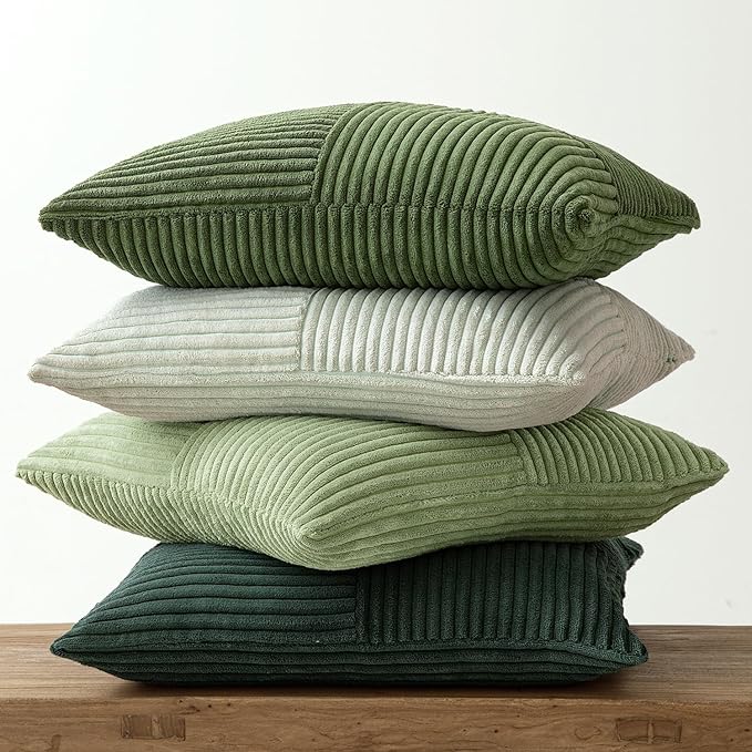 MIULEE Spring Green Decorative Throw Pillow Covers 16x16 Inch Set of 4 Boho Farmhouse Cushion Covers Mordern Nordic Pillow Cases Soft Corduroy Gradient Home Decor for Couch Sofa Living Room Bed