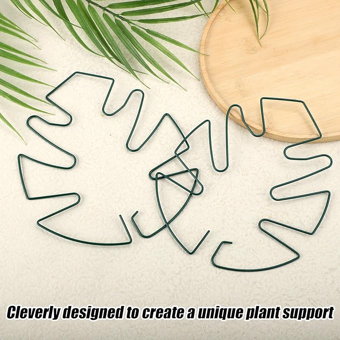 BOXOB 2pcs Monstera Leaf Plant Support, Metal Climbing Plant Stem Supports Monstera Shaped Plant Stand Ring Houseplant Stabilizer Grapple Holder to Keep Plants Growing Vertical (Green)