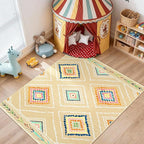 Area Rug 6x9 Rug Machine Washable Non-Slip Low Pile Print Pattern Western Rug for Living Room Bedroom Entryway Tribal Series -Cream/Beige