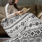 MACEVIA Flannel Boho Blanket for Couch, Country Western Aztec Printed Throw with Tassel, Soft Cozy Bohemian Blanket for Home Decor (Black and White, 50x60inches)