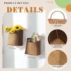 Boao 2 Pack Hanging Basket for Front Door Seagrass Wall Basket Hand Woven Different Sizes to Hold Flowers and Mail Wall Mounted Racks Storage Organize for Home Garden Farmhouse(Retro Color)